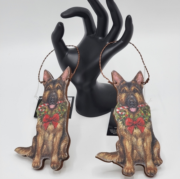 Other - New Set of 2 Wood German Shepherd Dog Ornaments